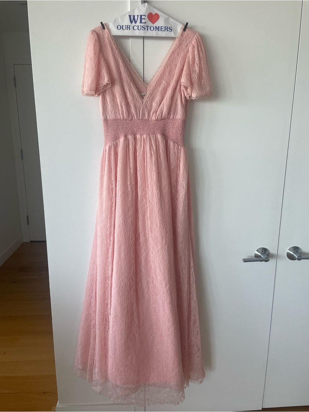 • Alice + Olivia Charlsie Smocked Lace Maxi Dress